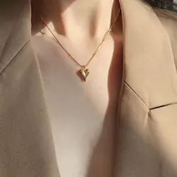 MEYRROYU Stainless Steel Gold Color Heart Pandent Necklace For Women Clavicle Chain 2021 Trend Girl's Fashion Party Gift Jewelry