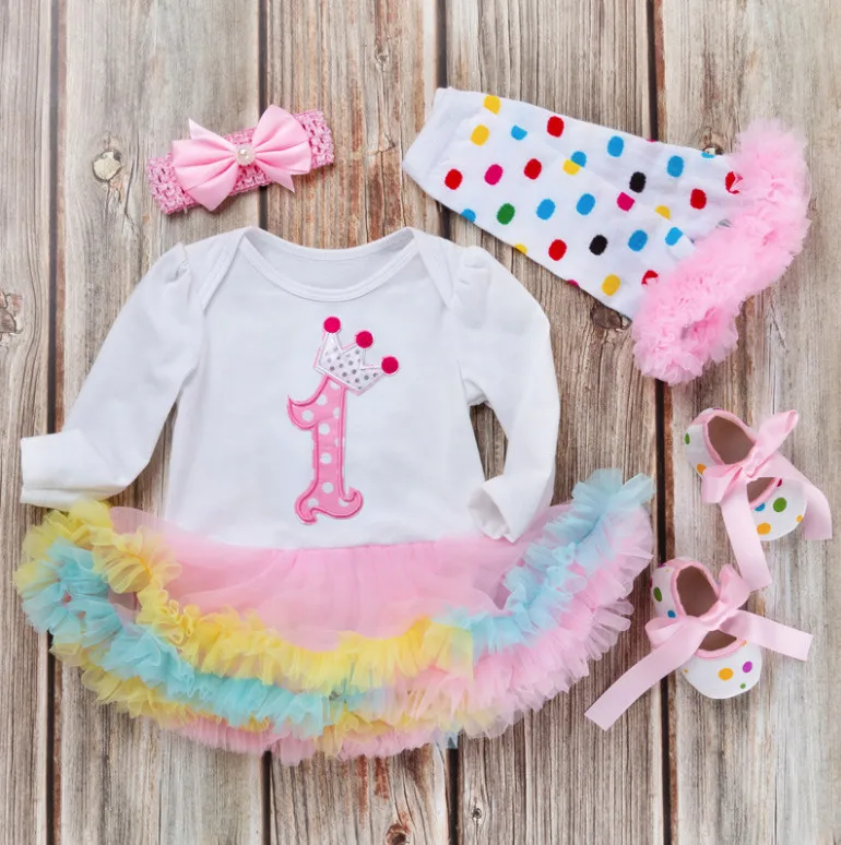 New Baby Girls Clothing Set Fashion Kids Romper Tutu Skirt Shoes Girl Wedding Ball Gown Jumpsuits Child Birthday Party Outfits