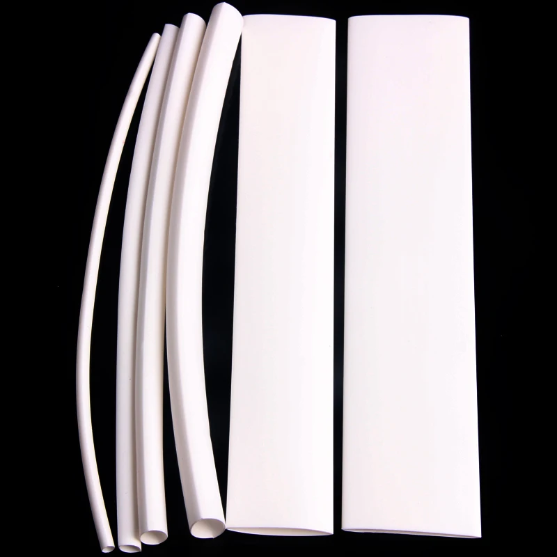 100Pcs White Heat Shrink Tubing Polyolefin Shrinkage Ratio 2:1 Electrical Equipment Wrap Sleeving 6 Sizes