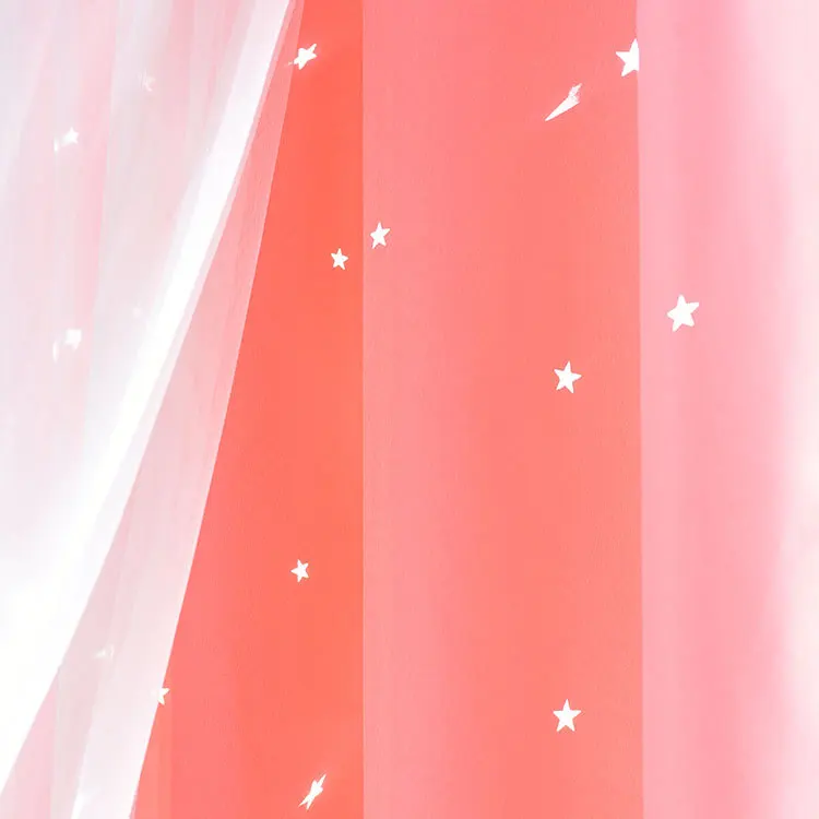 New Design Embroidered Double Layer Blackout Star Hollow Curtains with Lace Tulle Fabric for Home Living Room Window Decor