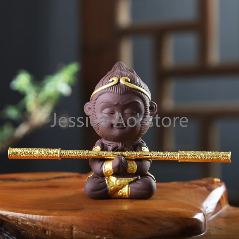 Monkey King Toy Tea Pets Sun Wukong Chinese Kung Fu Tea Set Purple Clay Tea Tray Decoration Monkey King Statue