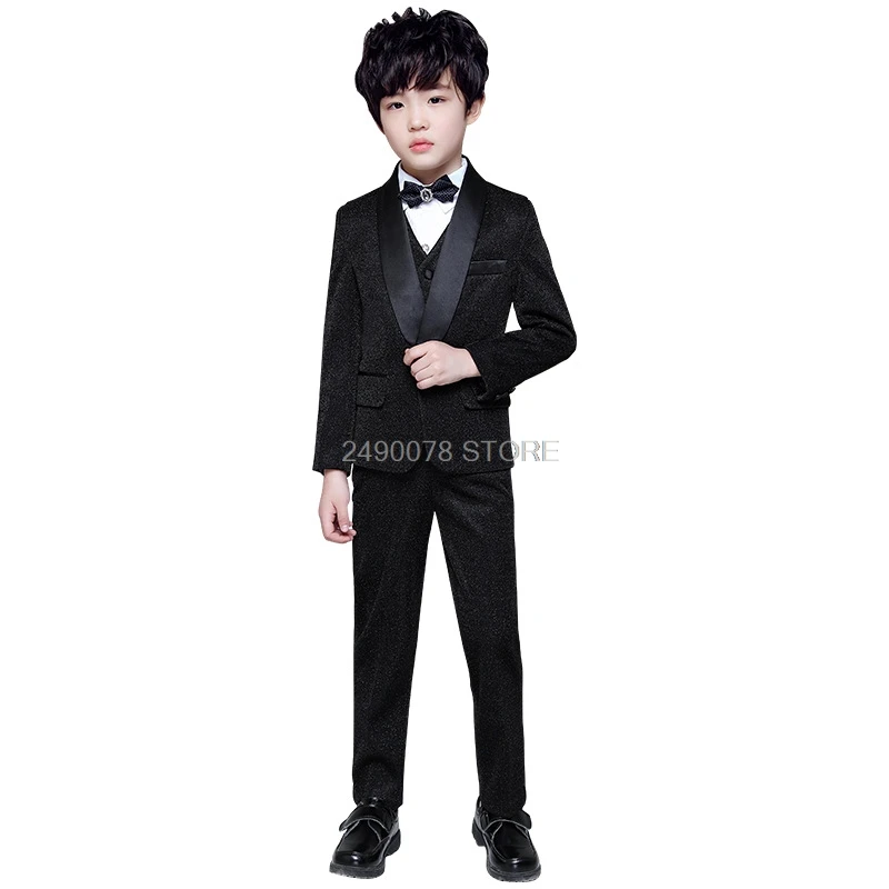 

Flower Boy Luxurious Wedding Suit Kids Chorus Jacket Pants Free Bowtie 007 Dress Children Piano Show Performance Party Costume