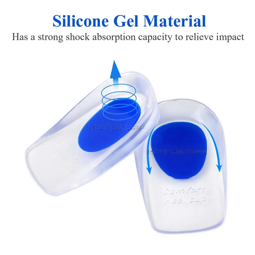 KOTLIKOFF Soft Silicone Gel Insoles For Heel Spurs Pain Foot Cushion Foot Massager Care Half Heel Insole Pad Height Increase Pad