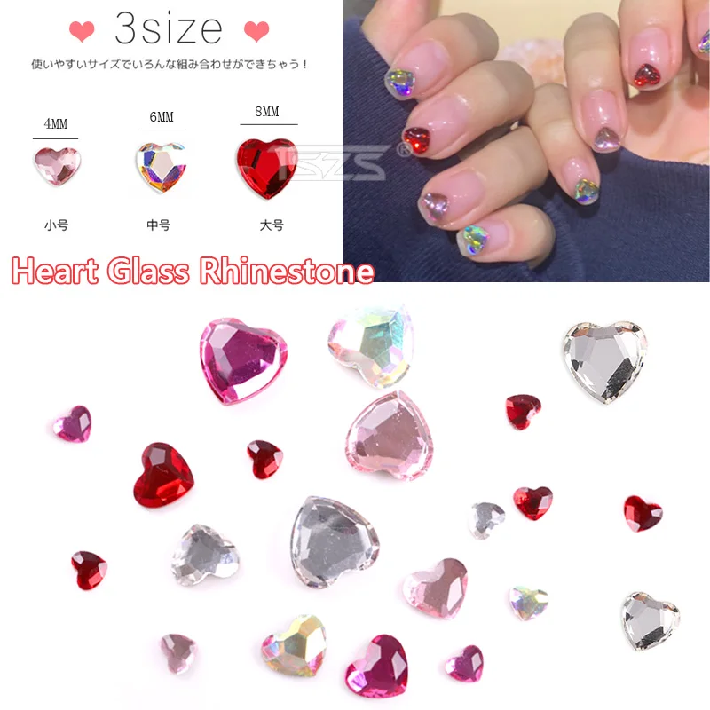 25pcs /lot Nail Parts Heart Diamond Love Glass Diamond Rhinestone Heart Shaped Nail Jewelry Flat Diamond Nail Art Decoration