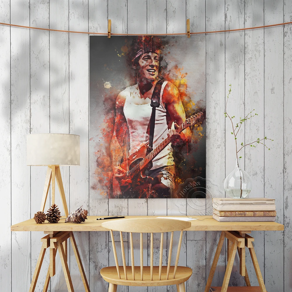 America Rock Guitarist Bruce Springsteen Poster, Heartland Rock Music The Boss Watercolour Art Prints, Fans Collecting Mural