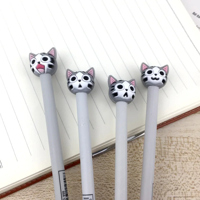 20 Pcs Stationery Cute Gray Cat Microphone Gel Pen Student Black Creative Pen 0.5mm Kawaii School Supplies Home Office