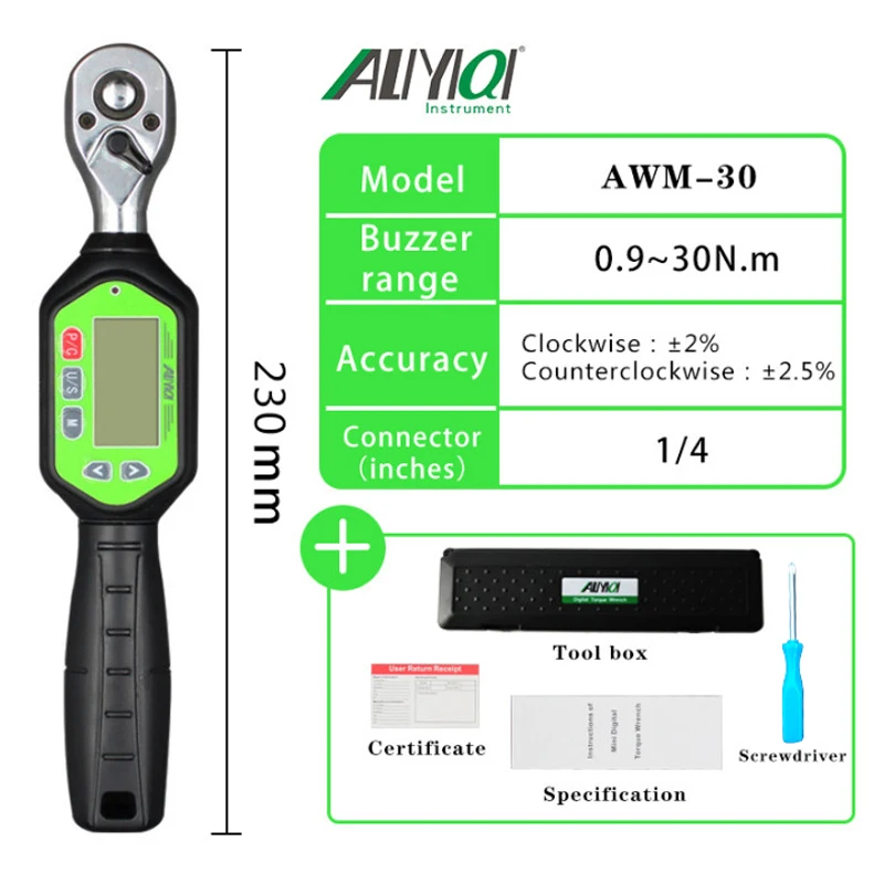 

Free Shipping AWM Mini Digital Torque Wrench Repair Bicycle Manual Tools 0.3-10N.M;0.9-30N.M;1.8-60N.M;3-100N.M