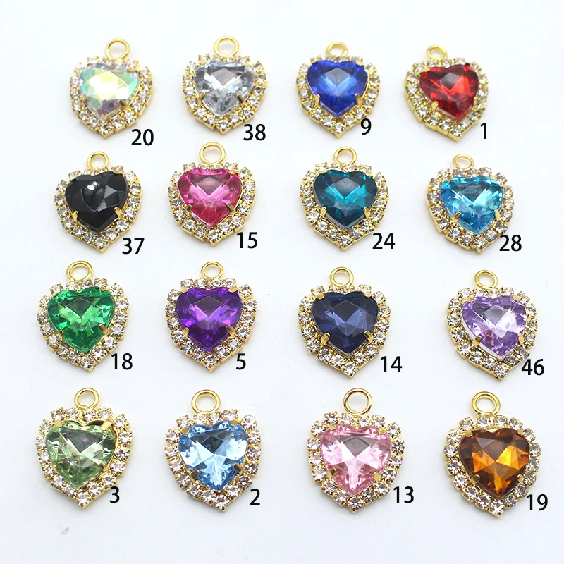 Gold 10pcs Heart-shaped Acrylic Diamond Pendant DIY Clothing Accessories Bottom Decoration Accessories