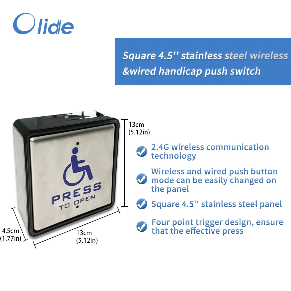 Wireless Stainless Steel Push Plate Swithes for the Disabled Handicapped Buttons