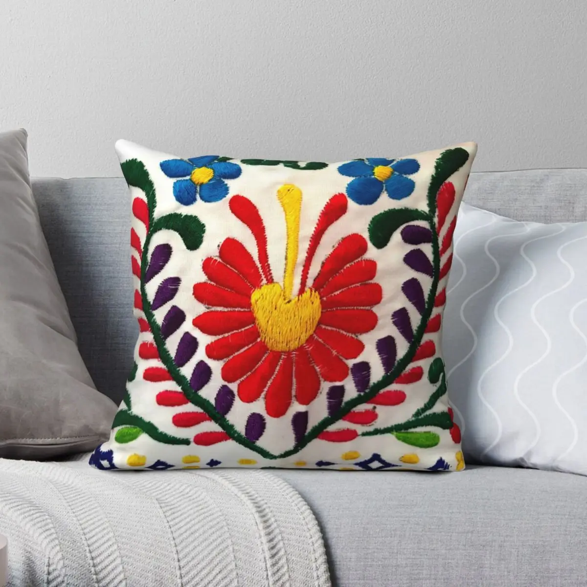 

Mexican Flowers Square Pillowcase Polyester Linen Velvet Printed Zip Decor Pillow Case Home Cushion Cover