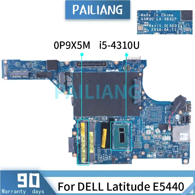 

I5-4310U For DELL Latitude E5440 Laptop Motherboard LA-9832P CN-0P9X5M 0P9X5M P9X5M SR1EE Notebook Mainboard