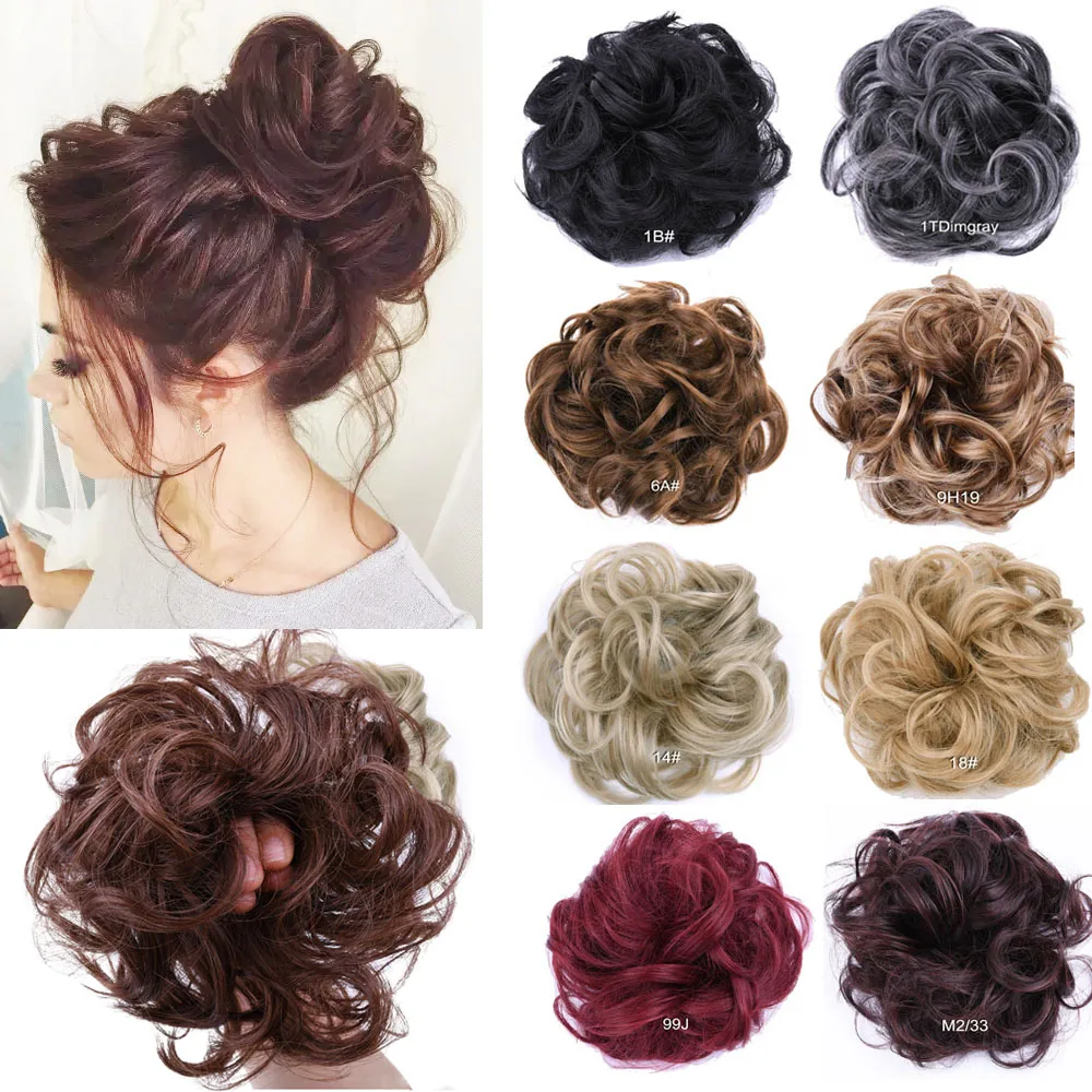 Syntetyczny roztrzepany kok kawałek włosów kręcone faliste włosy kok Scrunchies rozszerzenie dla kobiet włosy Updo treski w kucyk