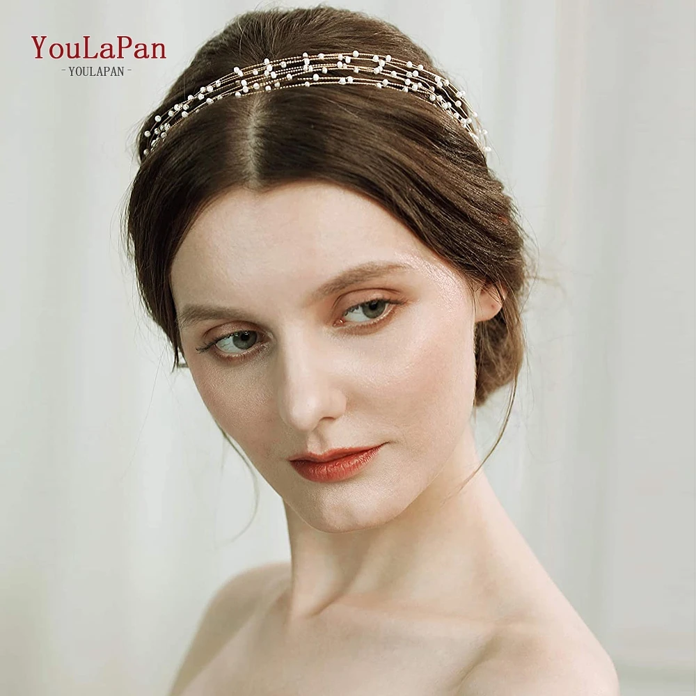 TOPQUEEN Handmade Peal Hairband Beaded Rhinestone Wedding Headband Bride Headwear Party Jewelry Wedding Accessories