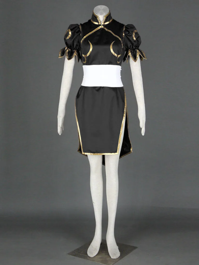 Anime Game Cosplay Black Chun-Li Costume Black cheongsam Chun-Li Costume da donna Halloween Outfit