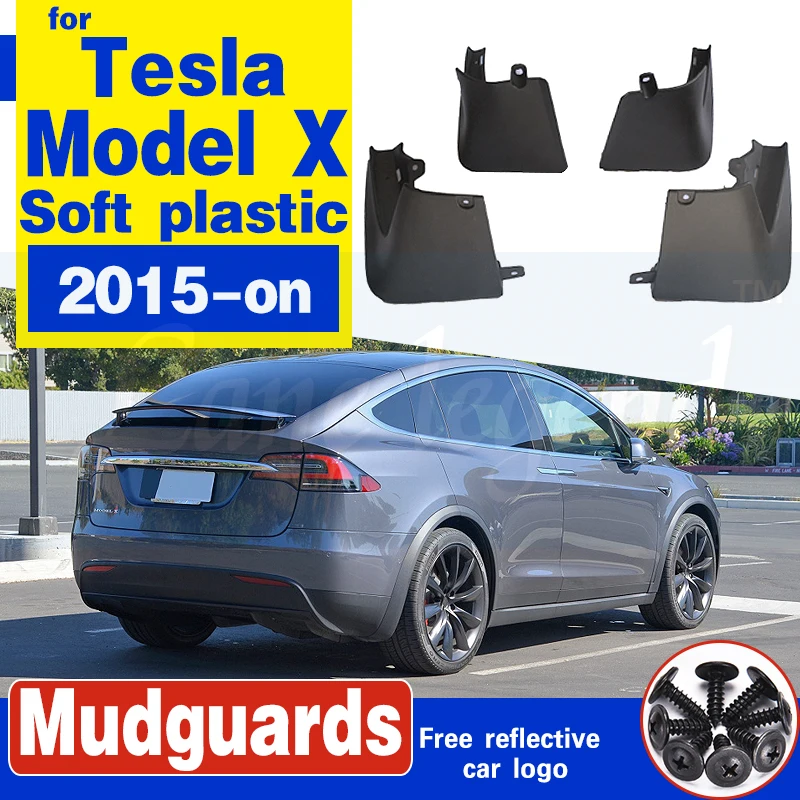 Set Molded Mud Flaps For Tesla Model X ModelX 2015-on Mudflaps Splash Guards Mud Flap Mudguards Fender Front Rear W/Clips Screws