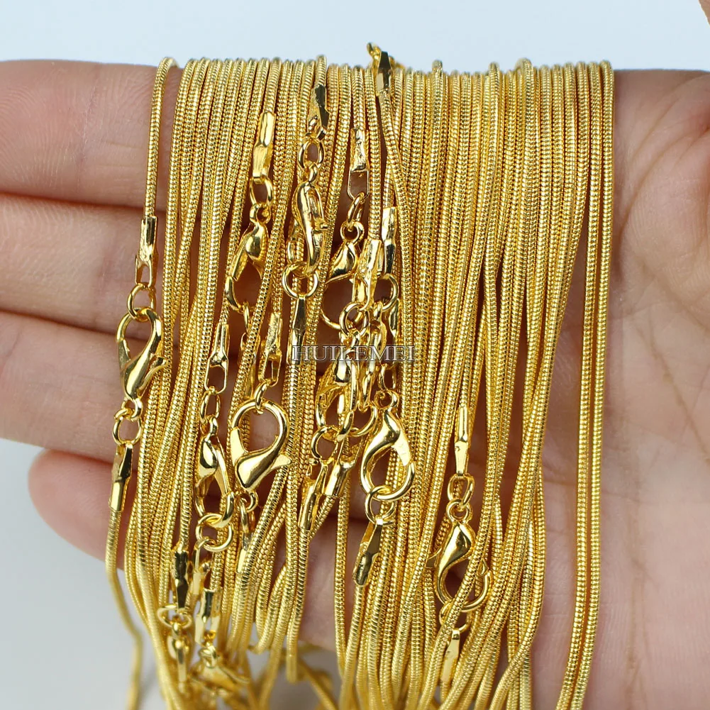 10pcs/lot 1.2mm Gold Color Snake Chain Necklaces for Women 16