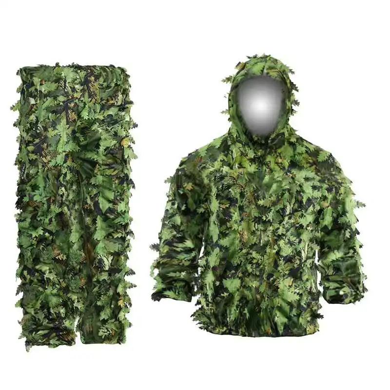 

3D hunting suit spring serrated camouflage suit Green Leaves Ghillie Suit Woodland Camouflage Universal Camo