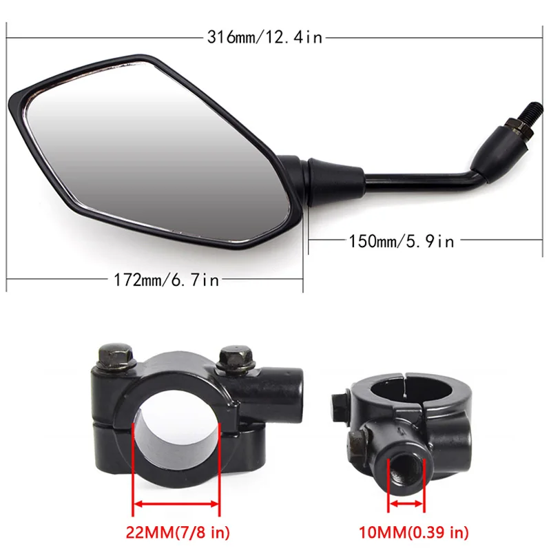 Motorcycle scooter electric bicycle bicycle universal rearview mirror convex rear wall 8mm 10mm accessories for moped alpha