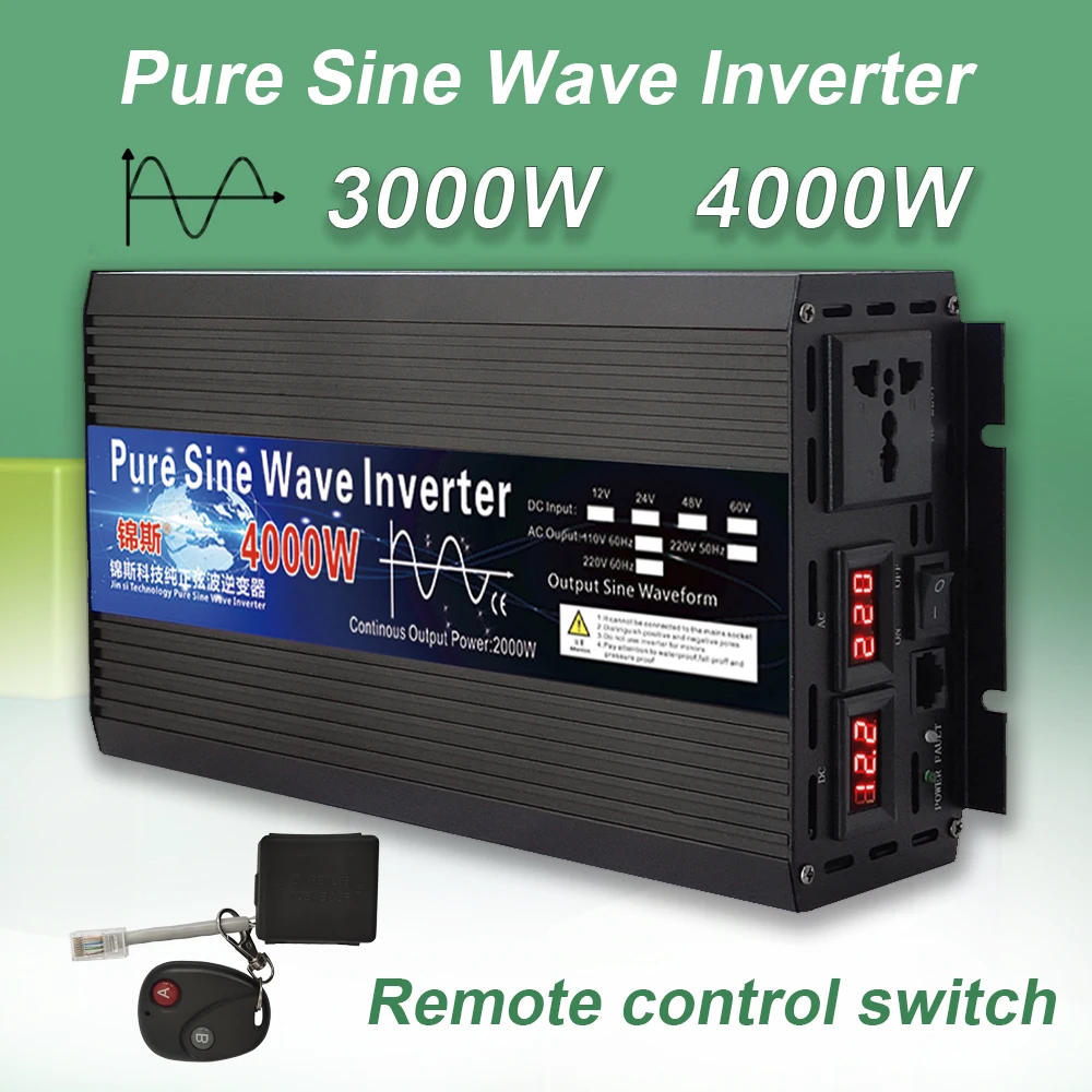 

Pure Sine Wave Inverter DC 12V 24V 220V 2000W 3000W 4000W Inversor Power Car Solar Inverter Converter LED Display Remote Control