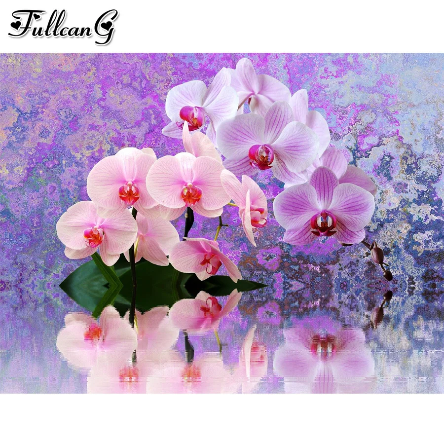 Mosaic Embroidery Pink Flower 5D Diamond Painting Cross Stitch Orchid Pictures Diy Needlework Handmade Home Decoration AA3196