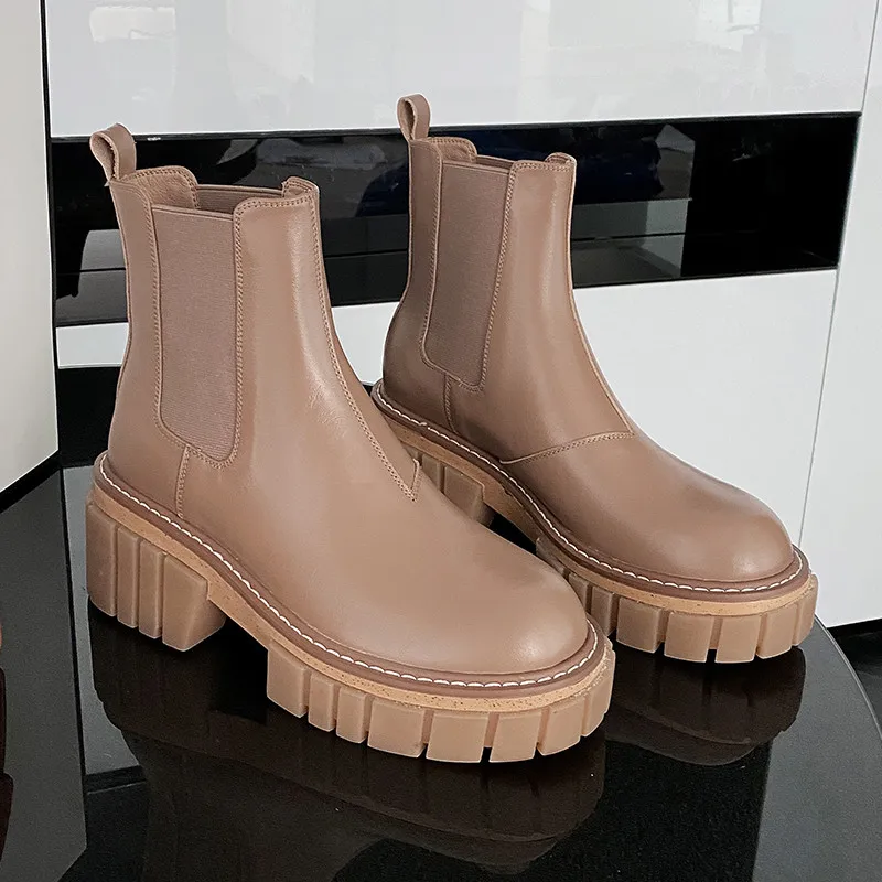 ASUMER 2023 top quality genuine leather shoes women ankle boots autumn winter chelsea boots square heel platform shoes woman