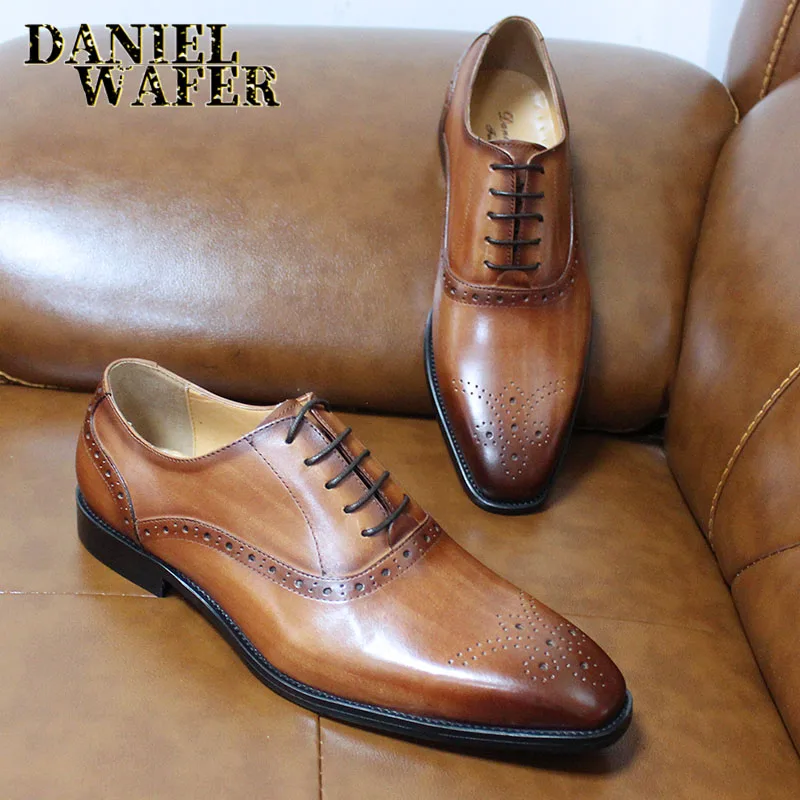 Herren-Oxford-Schuhe aus echtem Leder in Braun und Schwarz, hochwertige Business-Anzug-Hochzeitsschuhe mit Schlangenmuster und Schnürung – Detail 14