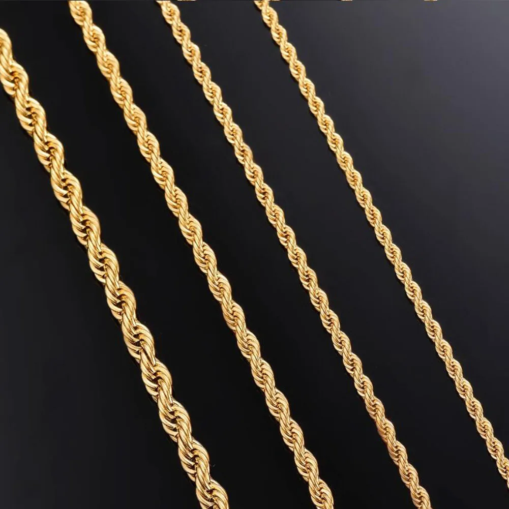 Width 2mm/2.5mm/3mm/4mm/5mm/6mm Twisted Rope Link Chain Gold Color Necklace for Men Women Stainless Steel Chain Necklace Jewelry