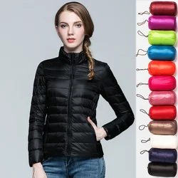 Para baixo Parka Mulheres Ultra-light Thin Down Jacket 2025 Outono Inverno Magro Curto Com Capuz Pato Branco Quente Para Baixo Casaco Outerwear das Mulheres