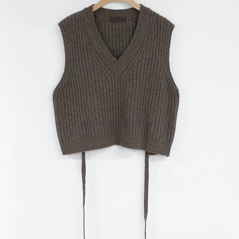 winter knitted top pullover v neck sleeveless design korea Japanese preppy style girls bow tie sweater woolen vest vest 10327