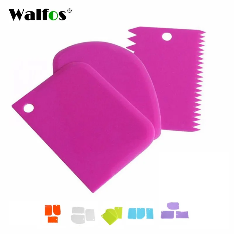 

Walfos New 3Pcs/Set Plastic Dough Icing Fondant Scraper Cake Decorating Baking Pastry Tools Plain Smooth Jagged Edge Spatulas