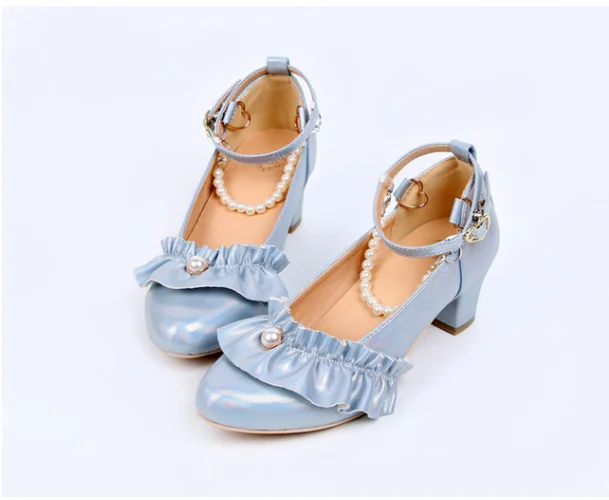 Sapatos de salto grosso e com babados, princesa kawaii, para mulheres, para cosplay, lolita, loli, doce