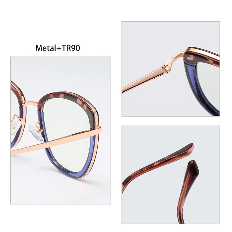 Women\'s Blue Anti-Light Photochromic Reading Sunglasses Cat Eye Metal Eyeglasses Frames Presbyopia With Diopters +0.5 +1.5 +6.0