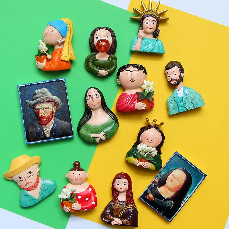 

3D cartoon fridge magnets lovely statue of liberty North America ins Mona Lisa Van Gogh decoration magnetic magnet refrigerator