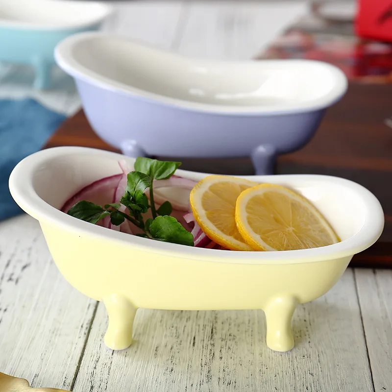 Colorful Mcaron Bathtub Ice Cream Dessert Bowls Ceramic Baking Bowl Specialty Restaurant Fruits Salad Snack Container Sauce Cup