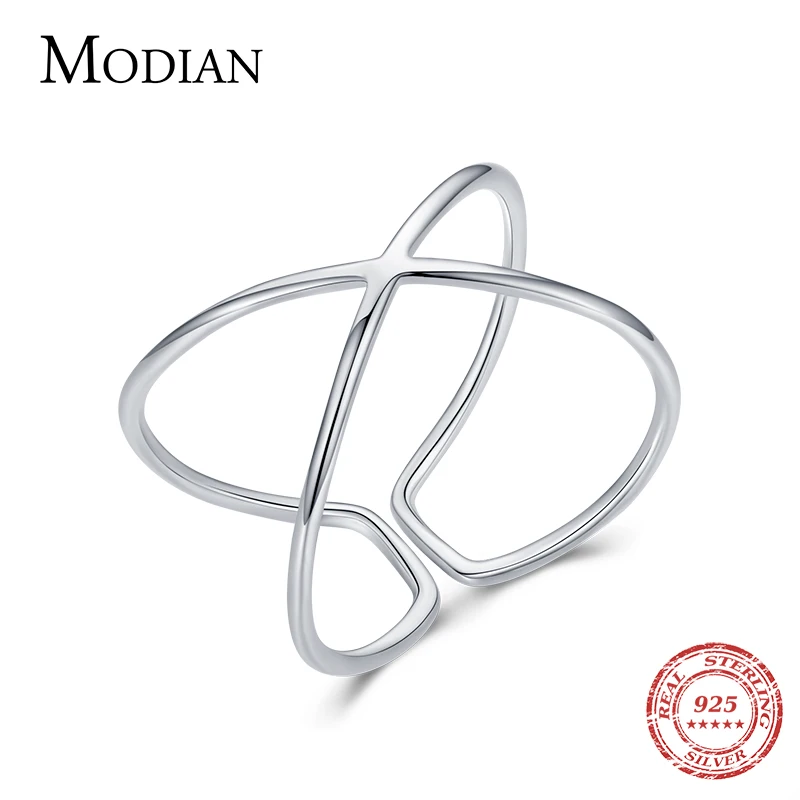 Modian 100% 925 Sterling Silver Line Fashion X Shape Adjustable Free Size Finger Rings For Women Girls Luxury Fine Jewelry Gifrs