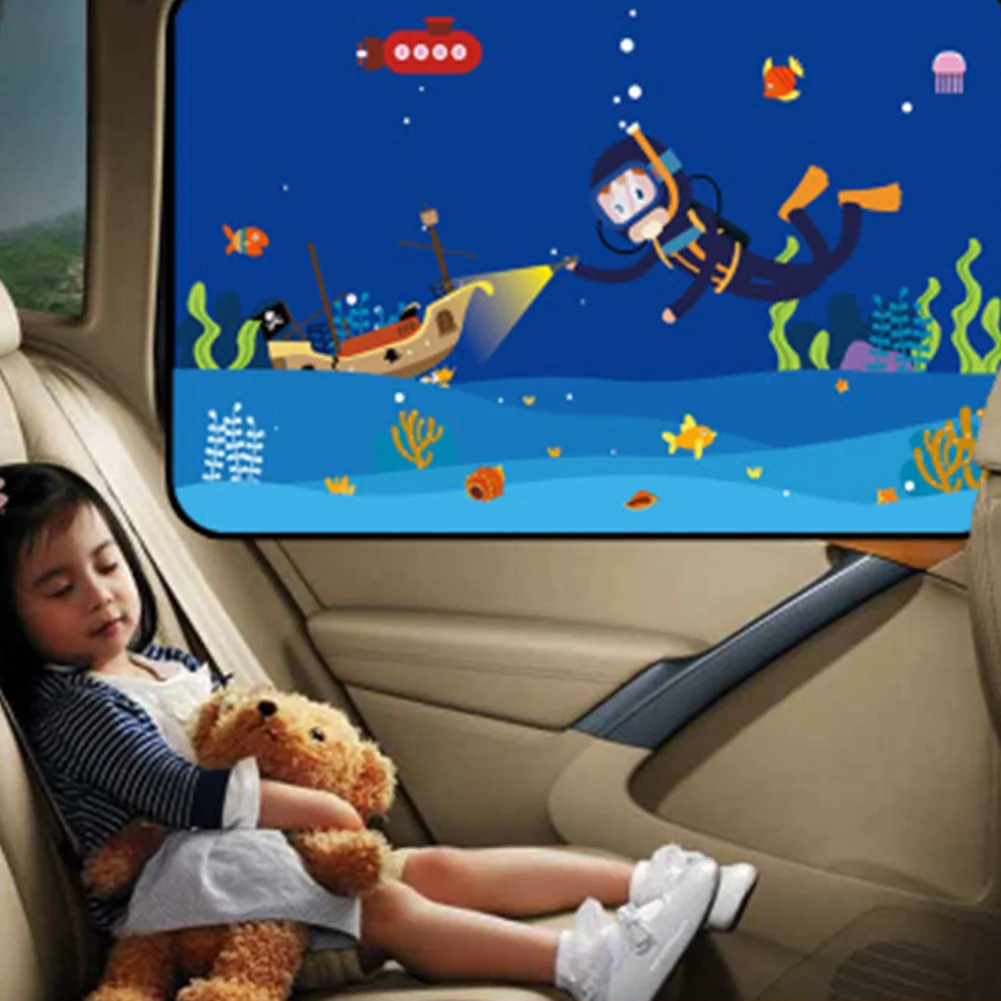 Car Summer Cute Cartoon Auto Window Sunshade Side Sun Protector Adjustable Curtains For Bady Kids Safe Uv Protect Accessories