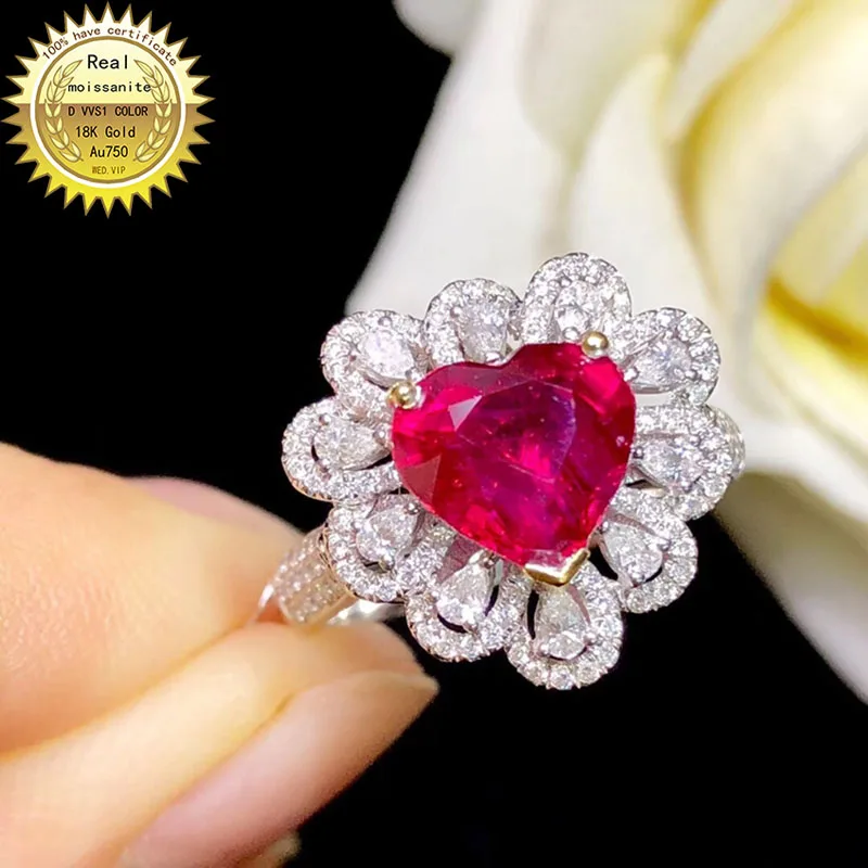 

10K Gold ring Lab Created 2ct Ruby and Moissanite Diamond Ring With national certificate Ru-003