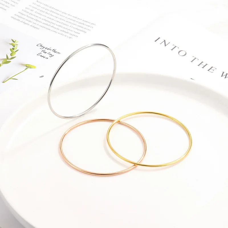 2mm Stainless Steel Single Thin Wire Circle Round Bangle Bracelet Women Simple Classic Jewelry Gold Silver Color 55cm 60cm 65cm