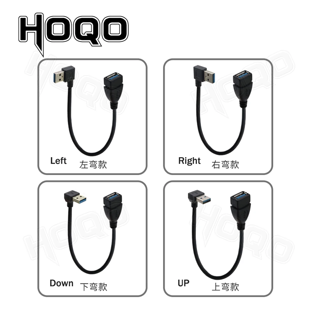 Convertisseur de connecteur Usb 3.0 mâle vers femelle, convertisseur de 90 degrés, de haut en bas à gauche et à droite, adaptateur de prise USB 3.0 de Type A, couleur bleu/noir