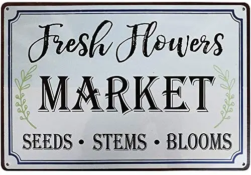 Farmer's Fresh Flowers Market Retro Vintage Metal Sign Country Home Wall Farmhouse Decoration Wall Art Signs 8X12 Inch