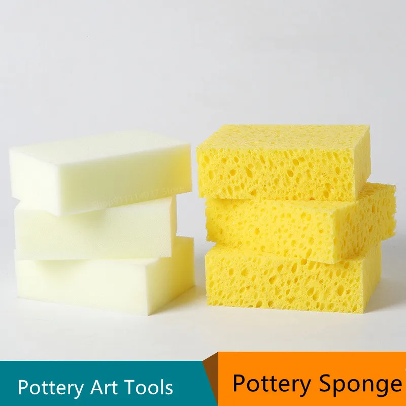 2pcs חרס אמנות ספוג סט צהוב לבן מים סופג לחות כיכר ספוג DIY קרמיקה תיקון ריק חימר ניקוי כלים