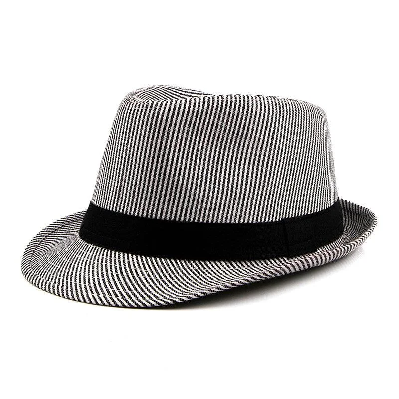 

Simple Spring Summer Panama Hat Stripe Jazz Caps Men Top Fedoras Hat For Women Men Retro Bowler Hats Gentleman Classic Sun Hat