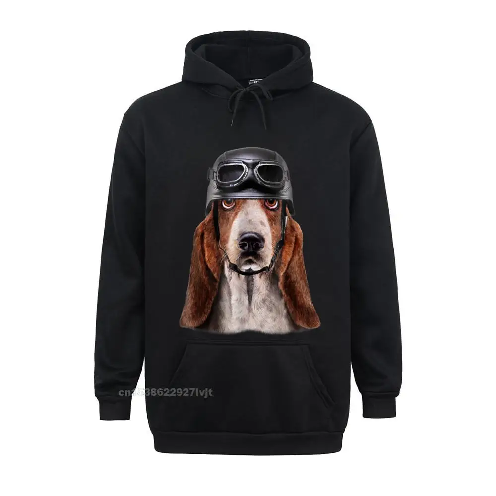 Basset Hound Dog Biker In Motorcycle Helmet Hoodie Tees Coupons Normal Cotton Men Hoodie Printed On