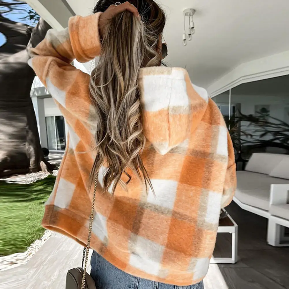 Women Hooded Jacket Plaid Fleece Sweater Coats Sport Warm Outwear Thick Female Clothing Hooded Autumn Spring Jackets