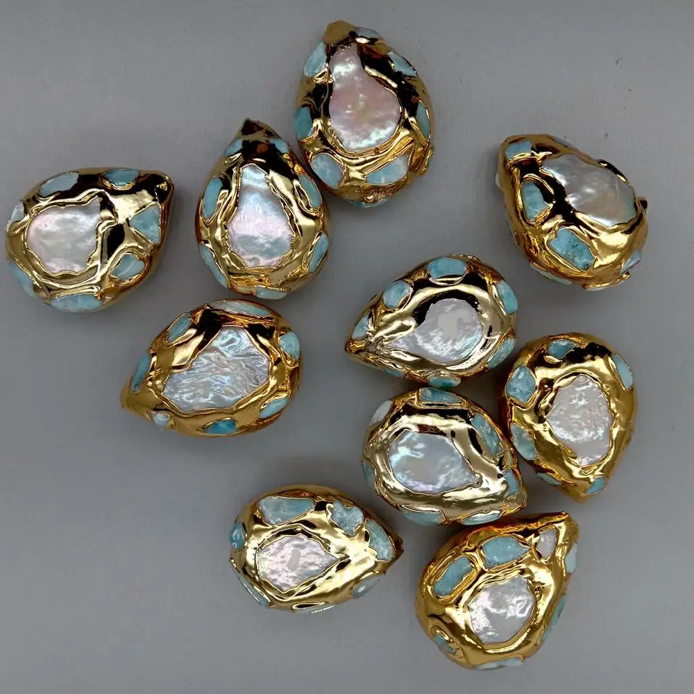 5 Pcs Freshwater Pearl Blue Larimar Teardrop Shape Jewelry Accessories