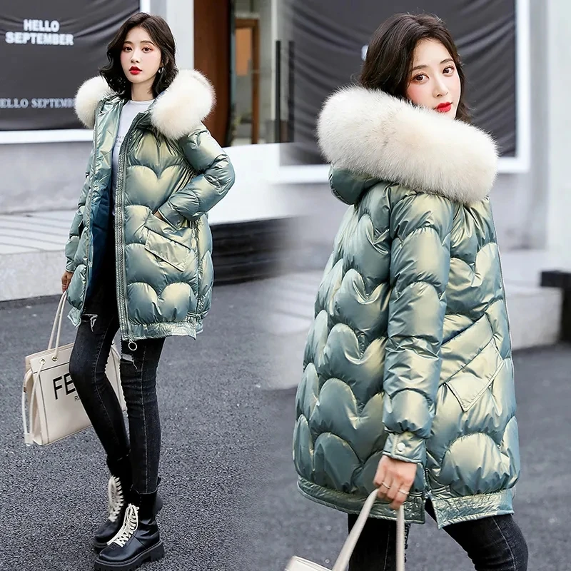 Women Winter Jacket Parkas 2021 New Fashion Fur Collar Hooded Thick Warm Parkas Casual Female Long Snow Wear Coat Outwear