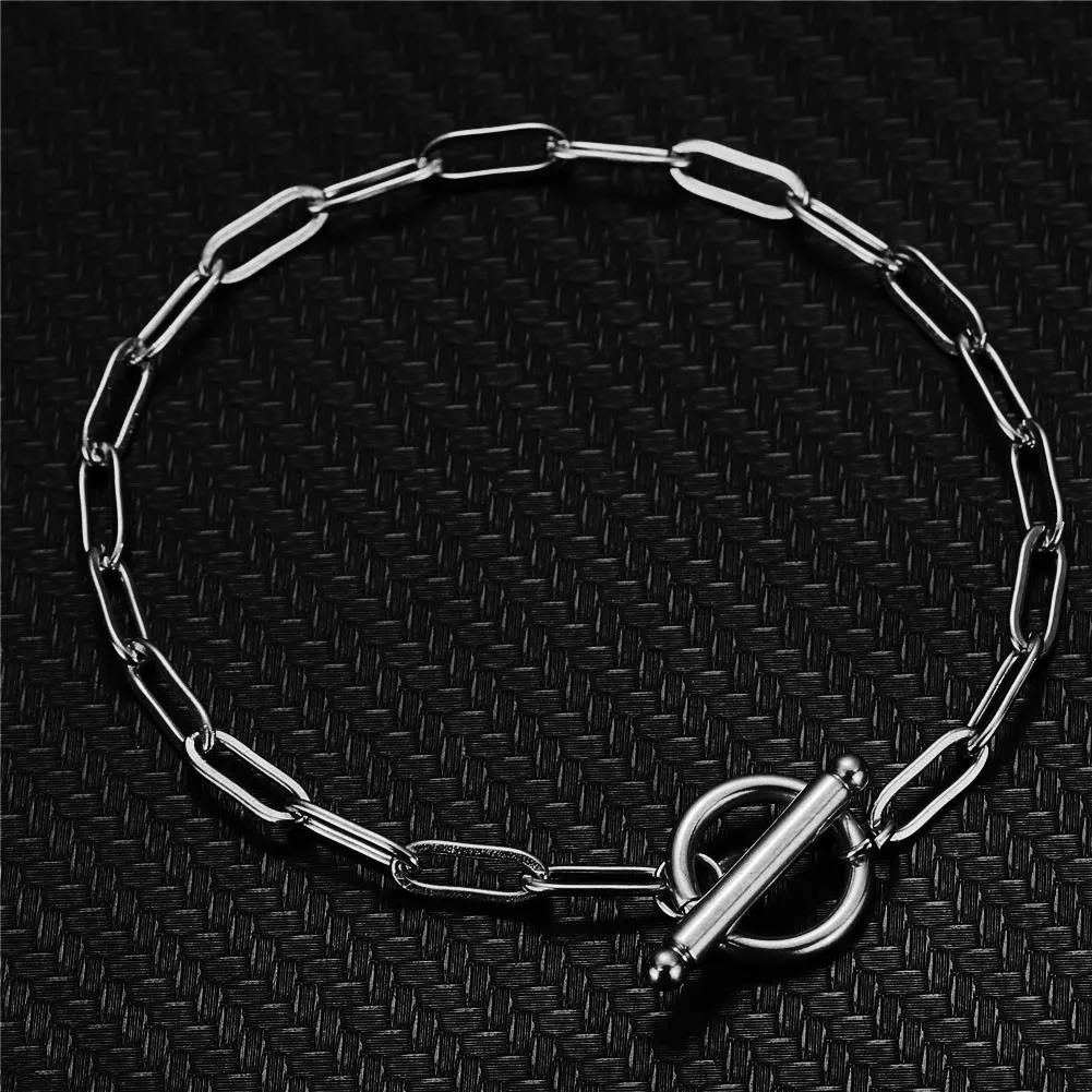 Stainless Steel Paperclip Chain Toggle Bracelet for Women Hip Hop Bracelet Jewelry Gifts