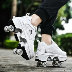 Kid Deform Skate Shoes Four Wheels Child Rounds Of Running Shoes Deformation Parkour Casual Sneakers Unisex Roller Shoes Skating