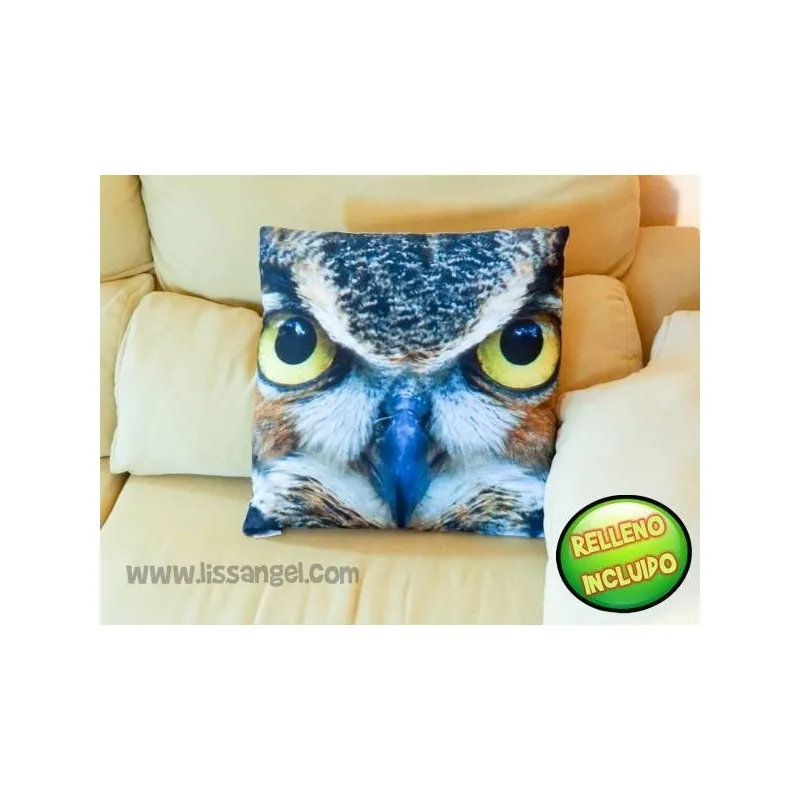 Cushion with Owl Head Realistic Photo | Size 50x50 (Filling included)