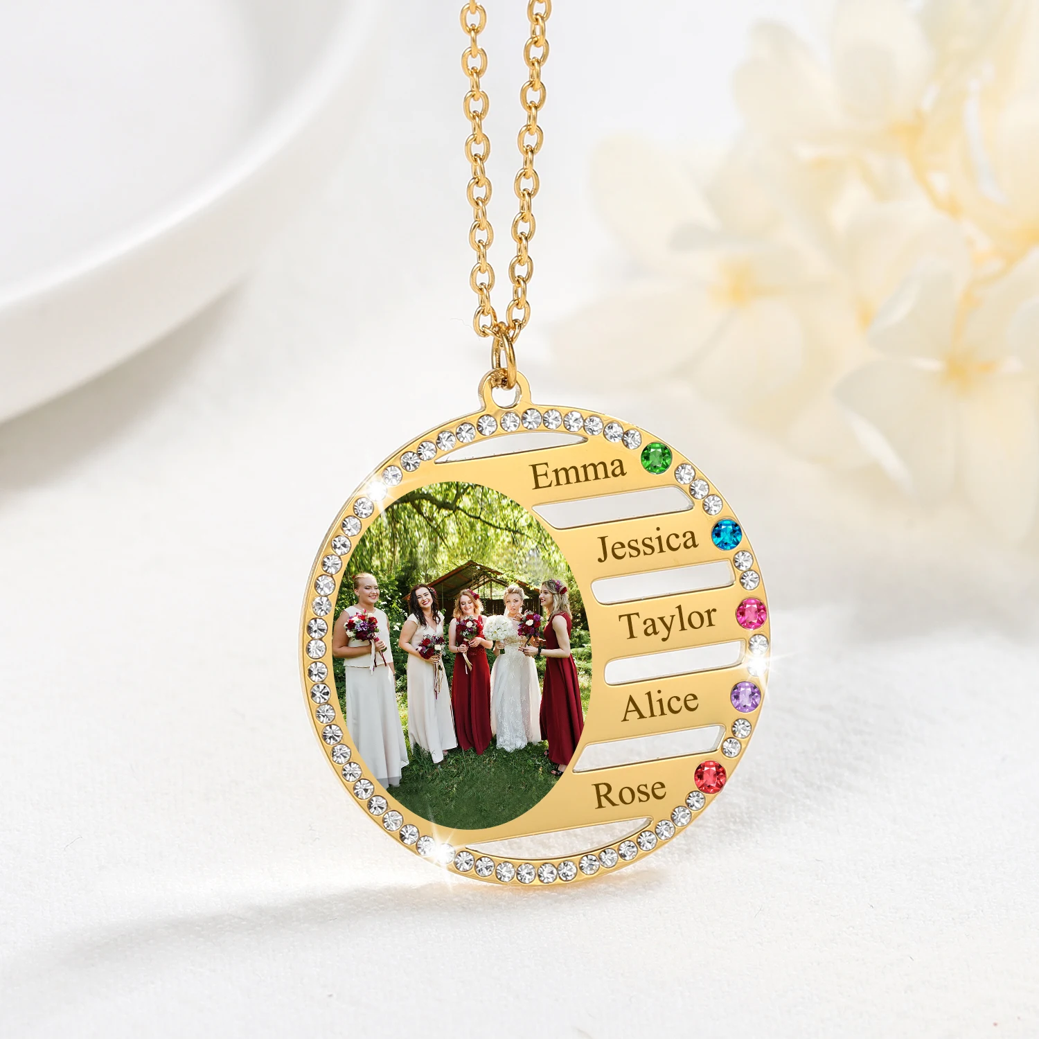 

Personalized Name Necklace For Family Gift Birthstone Crystal Pendant Engrave Colored Necklace Custom Stainless Steel Jewelry